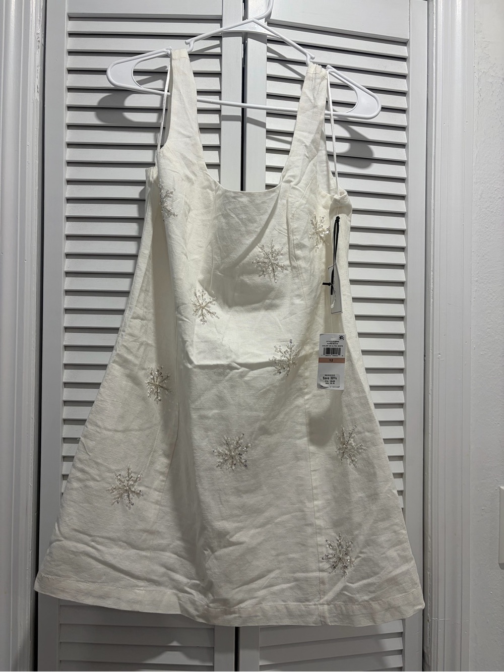 STATE White Sleeveless Linen Mini Dress with Gold Embroidery - Picture 2 of 7